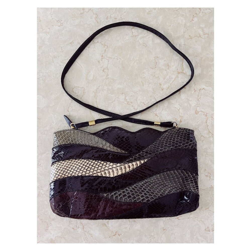 VTG 80s Made By Sylvia Patchwork Snakeskin Clutch